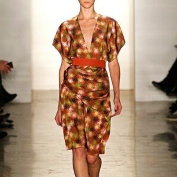 Costello Tagliapietra Designer Wrap Dress Draped Satin Exposed Zipper Size 10 - Picture 2 of 14